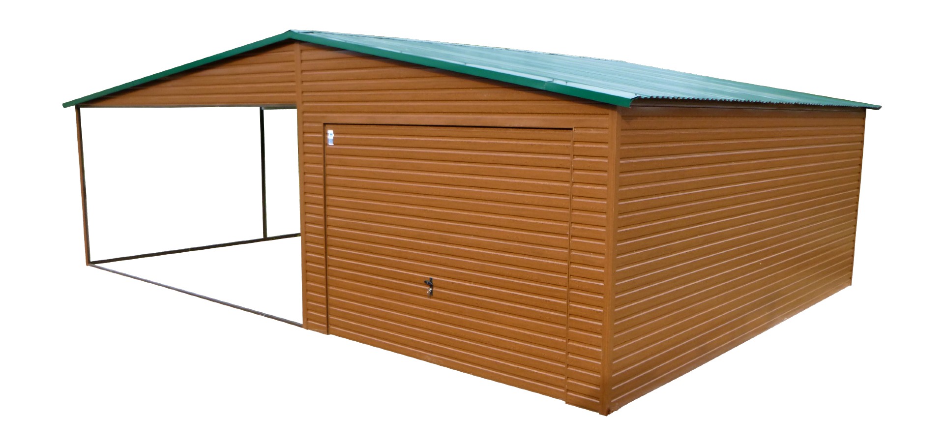 Garaż 3,5x6 + wiata 3,5x6 złoty dąb jasny dwuspad PREMIUM