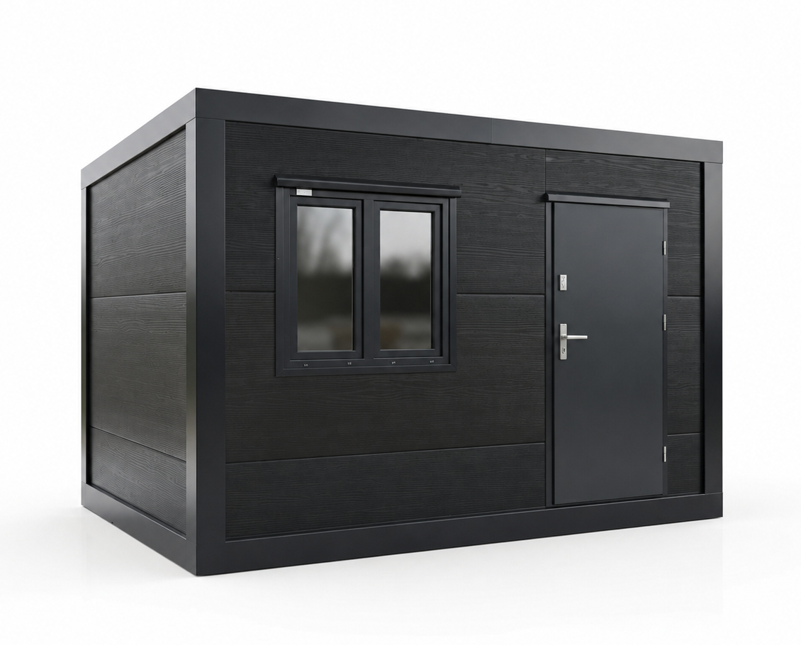 Pawilon handlowo-biurowy 4×3 m z płyty warstwowej 120 mm – grafit multigloss